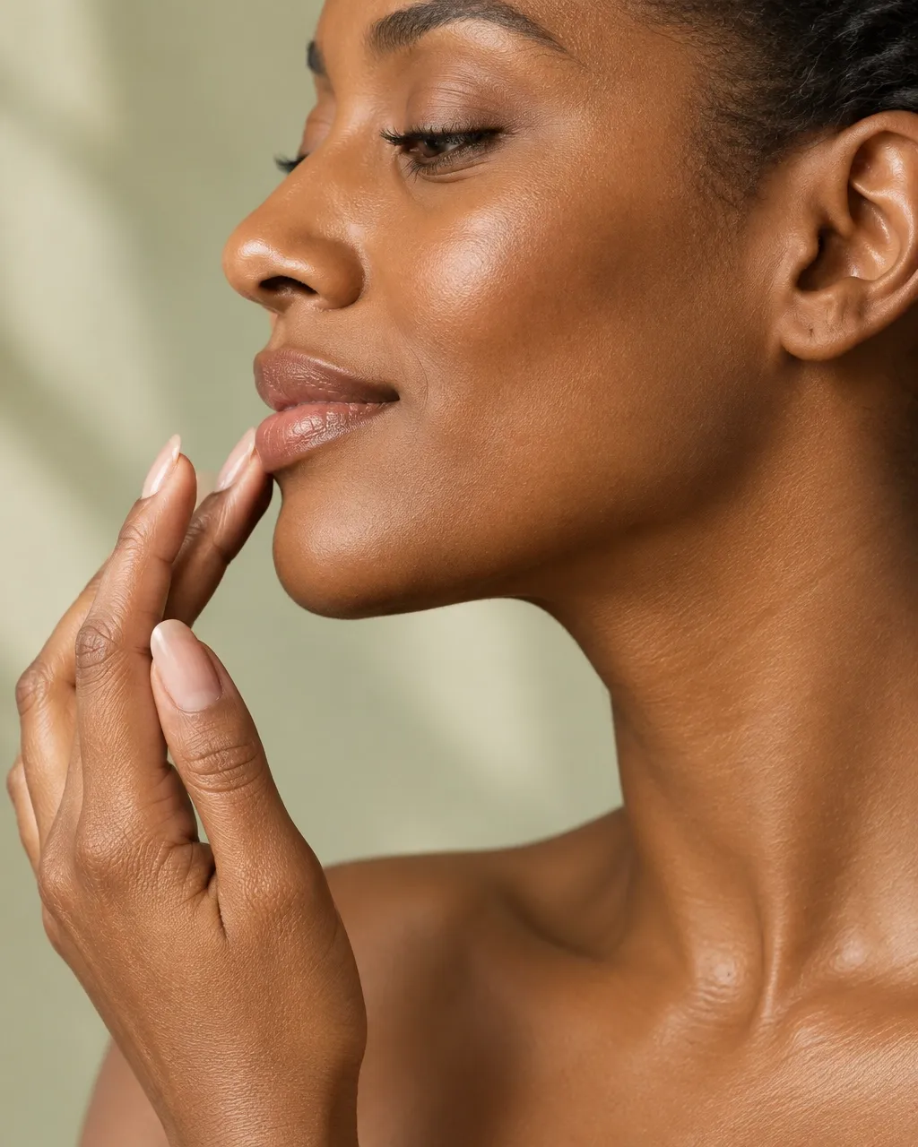 Close-up portrait of a Black woman with healthy, radiant-looking skin