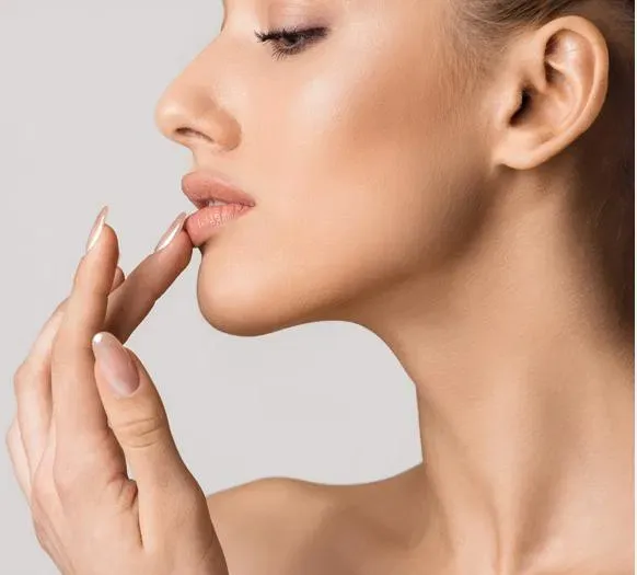 Close-up profile showing healthy, radiant-looking skin